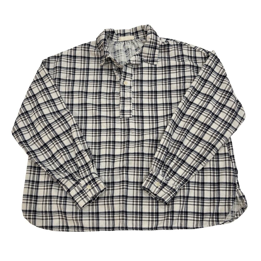 CP Shades Fine Corduroy Shirt Womens Size M Blue & White Plaid Popover Relaxed